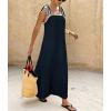 image:imagechouyatou Womens Sexy Tie Strap Maxi Dress Cotton Linen Flowy Pleated Long Dress Boho Beach Party Tank Sun DressNavy