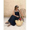 image:imagechouyatou Womens Sexy Tie Strap Maxi Dress Cotton Linen Flowy Pleated Long Dress Boho Beach Party Tank Sun DressNavy