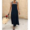 image:imagechouyatou Womens Sexy Tie Strap Maxi Dress Cotton Linen Flowy Pleated Long Dress Boho Beach Party Tank Sun DressNavy
