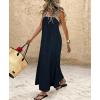 image:imagechouyatou Womens Sexy Tie Strap Maxi Dress Cotton Linen Flowy Pleated Long Dress Boho Beach Party Tank Sun DressNavy