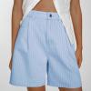 image:imagechouyatou Womens Striped High Waisted Jean Shorts Y2K Cargo Denim Shorts with PocketsBlue
