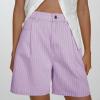 image:imagechouyatou Womens Striped High Waisted Jean Shorts Y2K Cargo Denim Shorts with PocketsPurple
