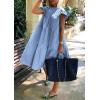 image:imagechouyatou Womens Summer Flutter Sleeve Tiered Babydoll Dress Cute ALine Midi Long Tunic DressBlue