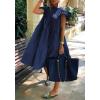 image:imagechouyatou Womens Summer Flutter Sleeve Tiered Babydoll Dress Cute ALine Midi Long Tunic DressDark Blue