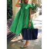 image:imagechouyatou Womens Summer Flutter Sleeve Tiered Babydoll Dress Cute ALine Midi Long Tunic DressGreen