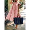 image:imagechouyatou Womens Summer Flutter Sleeve Tiered Babydoll Dress Cute ALine Midi Long Tunic DressPink