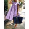 image:imagechouyatou Womens Summer Flutter Sleeve Tiered Babydoll Dress Cute ALine Midi Long Tunic DressPurple