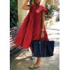 image:imagechouyatou Womens Summer Flutter Sleeve Tiered Babydoll Dress Cute ALine Midi Long Tunic DressRed