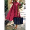 image:imagechouyatou Womens Summer Flutter Sleeve Tiered Babydoll Dress Cute ALine Midi Long Tunic DressRose Red