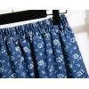 image:imagechouyatou Womens Vintage Floral Print Denim Skirt High Elastic Waist A Line Pleated Midi Long Jean Skirt with PocketsDark Blue