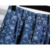 image:imagechouyatou Womens Vintage Floral Print Denim Skirt High Elastic Waist A Line Pleated Midi Long Jean Skirt with PocketsDark Blue