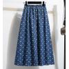 image:imagechouyatou Womens Vintage Floral Print Denim Skirt High Elastic Waist A Line Pleated Midi Long Jean Skirt with PocketsDark Blue