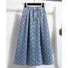 image:imagechouyatou Womens Vintage Floral Print Denim Skirt High Elastic Waist A Line Pleated Midi Long Jean Skirt with PocketsLight Blue