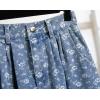 image:imagechouyatou Womens Vintage Floral Print Denim Skirt High Elastic Waist A Line Pleated Midi Long Jean Skirt with PocketsLight Blue