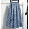 image:imagechouyatou Womens Vintage Floral Print Denim Skirt High Elastic Waist A Line Pleated Midi Long Jean Skirt with PocketsLight Blue
