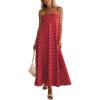 image:imageCHOUYATOU Womens 2026 Vintage Polka Dot Maxi Dress Back Smocked Spaghetti Strap Ruffle Hem Swing Long DressRed