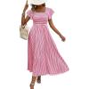 image:imageCHOUYATOU Womens Boho Striped Smocked Maxi Dress Sexy Flutter Sleeve Flowy Swing Long Dress with PocketsRed