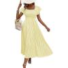 image:imageCHOUYATOU Womens Boho Striped Smocked Maxi Dress Sexy Flutter Sleeve Flowy Swing Long Dress with PocketsYellow