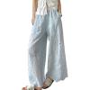 image:imagechouyatou Women Summer Floral Eyelet Lace Wide Leg Pants Boho Casual Cotton Palazzo Beach Pants TrousersLight Blue