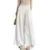 image:imagechouyatou Women Summer Floral Eyelet Lace Wide Leg Pants Boho Casual Cotton Palazzo Beach Pants TrousersOffwhite