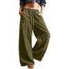 image:imagechouyatou Womens Boho Floral Wide Leg Jeans Y2k Distressed Fringe Baggy Jeans Denim Culotte Palazzo Pants TrousersArmy Green