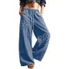 image:imagechouyatou Womens Boho Floral Wide Leg Jeans Y2k Distressed Fringe Baggy Jeans Denim Culotte Palazzo Pants TrousersBlue