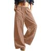 image:imagechouyatou Womens Boho Floral Wide Leg Jeans Y2k Distressed Fringe Baggy Jeans Denim Culotte Palazzo Pants TrousersKhaki