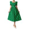 image:imagechouyatou Womens Cute Puff Short Sleeve Floral Printed Midi Long Dress Boho A Line Swing Vacation Party DressesGreen
