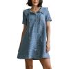 image:imagechouyatou Womens Leopard Print Short Sleeve Denim Dress Button Down Peter Pan Collar Midi Jean DressBlue