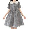 image:imagechouyatou Womens Retro Plaid Button Up Babydoll Mini Dress Short Sleeve Lace Ruffle Lapel Collared Gingham DressBlack