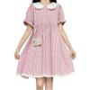 image:imagechouyatou Womens Retro Plaid Button Up Babydoll Mini Dress Short Sleeve Lace Ruffle Lapel Collared Gingham DressPink