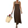 image:imagechouyatou Womens Sexy Tie Strap Maxi Dress Cotton Linen Flowy Pleated Long Dress Boho Beach Party Tank Sun DressDark Brown
