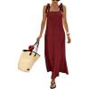 image:imagechouyatou Womens Sexy Tie Strap Maxi Dress Cotton Linen Flowy Pleated Long Dress Boho Beach Party Tank Sun DressDark Red