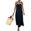 image:imagechouyatou Womens Sexy Tie Strap Maxi Dress Cotton Linen Flowy Pleated Long Dress Boho Beach Party Tank Sun DressNavy