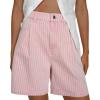 image:imagechouyatou Womens Striped High Waisted Jean Shorts Y2K Cargo Denim Shorts with PocketsPink