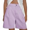 image:imagechouyatou Womens Striped High Waisted Jean Shorts Y2K Cargo Denim Shorts with PocketsPurple