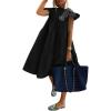 image:imagechouyatou Womens Summer Flutter Sleeve Tiered Babydoll Dress Cute ALine Midi Long Tunic DressBlack