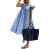 image:imagechouyatou Womens Summer Flutter Sleeve Tiered Babydoll Dress Cute ALine Midi Long Tunic DressBlue