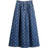 image:imagechouyatou Womens Vintage Floral Print Denim Skirt High Elastic Waist A Line Pleated Midi Long Jean Skirt with PocketsDark Blue