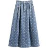 image:imagechouyatou Womens Vintage Floral Print Denim Skirt High Elastic Waist A Line Pleated Midi Long Jean Skirt with PocketsLight Blue