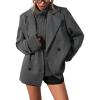 image:imagechouyatou Womens Winter Herringbone Cropped Wool Coat Double Breasted Casual Dressy Short Wool Blend JacketDark Grey