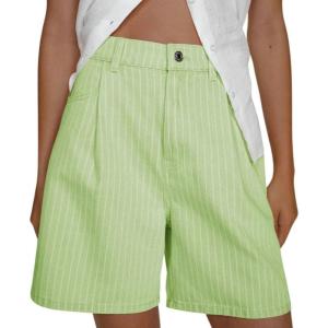 image:imagechouyatou Womens Striped High Waisted Jean Shorts Y2K Cargo Denim Shorts with PocketsGreen