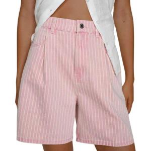 image:imagechouyatou Womens Striped High Waisted Jean Shorts Y2K Cargo Denim Shorts with PocketsPink