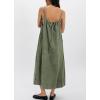 image:imagechouyatou Womens Adjustable Spaghetti Strap Denim Dress Distressed ALine Swing Maxi Long Jean DressArmy Green