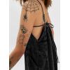 image:imagechouyatou Womens Adjustable Spaghetti Strap Denim Dress Distressed ALine Swing Maxi Long Jean DressBlack