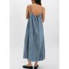 image:imagechouyatou Womens Adjustable Spaghetti Strap Denim Dress Distressed ALine Swing Maxi Long Jean DressBlue