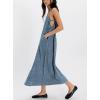 image:imagechouyatou Womens Adjustable Spaghetti Strap Denim Dress Distressed ALine Swing Maxi Long Jean DressBlue