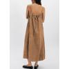 image:imagechouyatou Womens Adjustable Spaghetti Strap Denim Dress Distressed ALine Swing Maxi Long Jean DressBrown