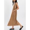 image:imagechouyatou Womens Adjustable Spaghetti Strap Denim Dress Distressed ALine Swing Maxi Long Jean DressBrown