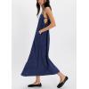 image:imagechouyatou Womens Adjustable Spaghetti Strap Denim Dress Distressed ALine Swing Maxi Long Jean DressDark Blue
